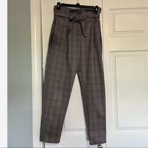 Soho Apparel Plaid Trousers with Belt Tie